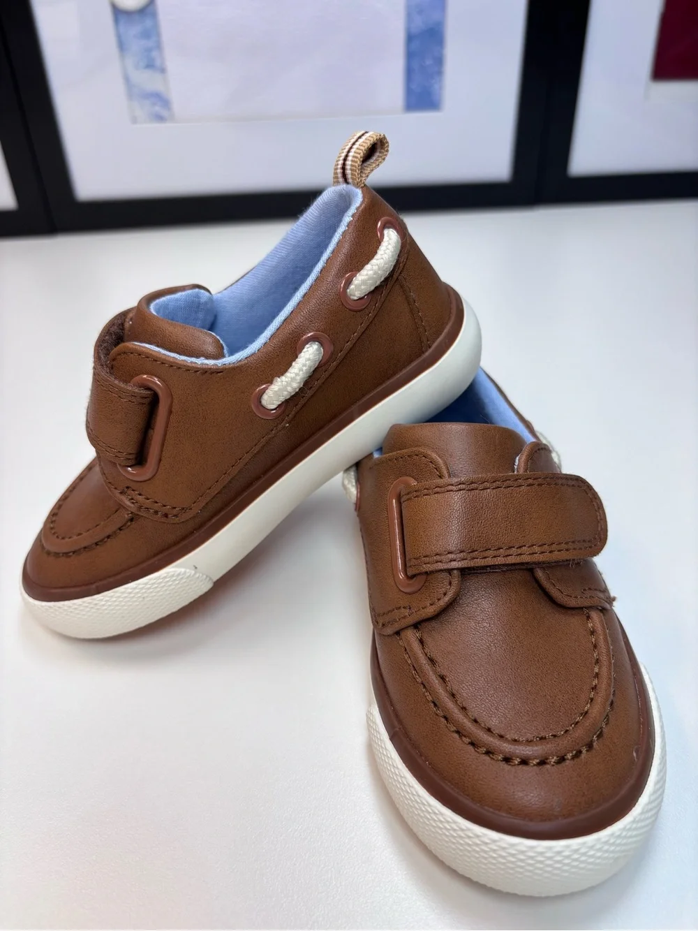 Cat & Jack Cognac Brown and White Kids Slip-On “Boat Shoe” Sneakers NWOT Size 6